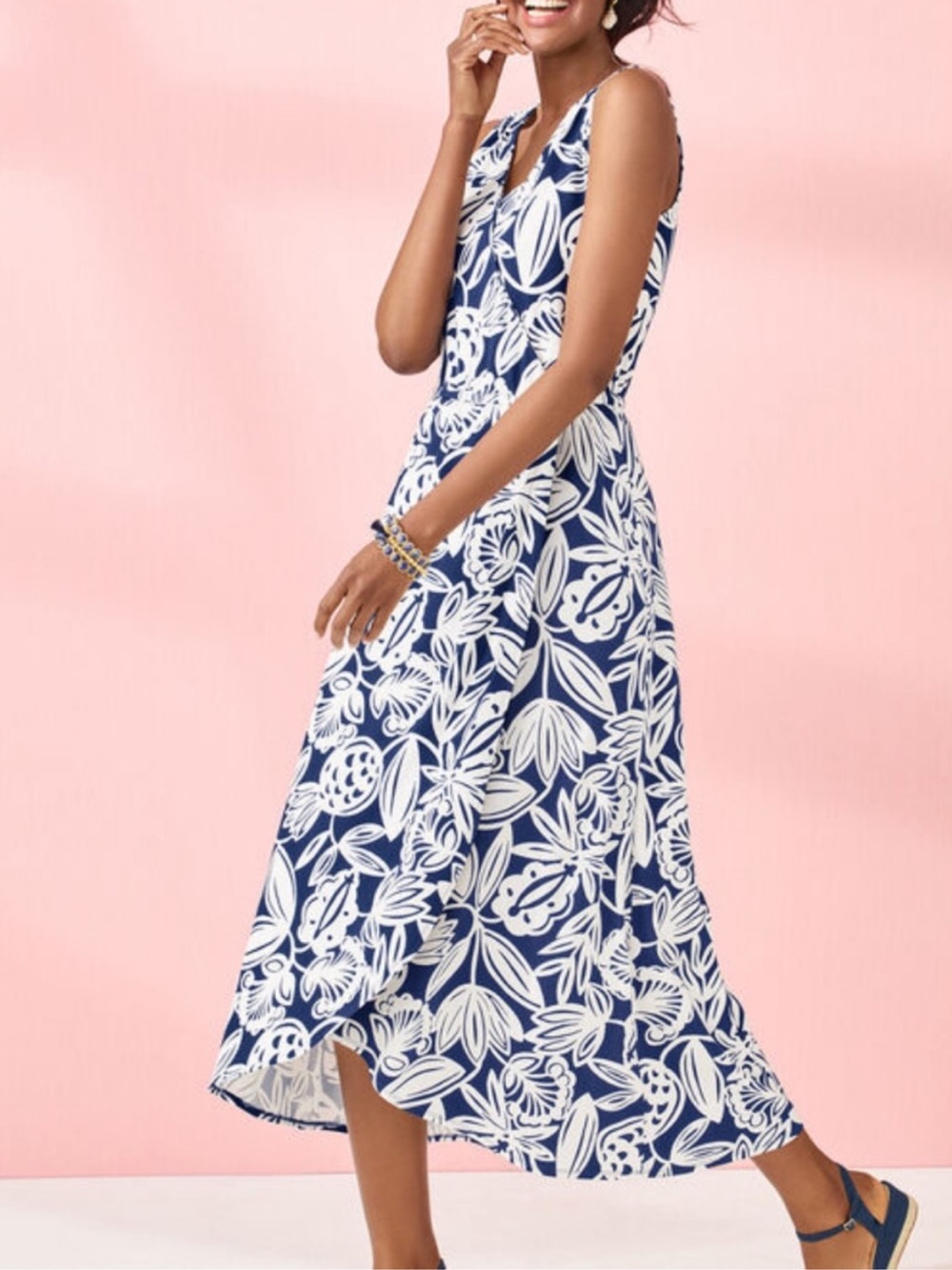 TALBOTS Navy and White Floral Maxi Dress